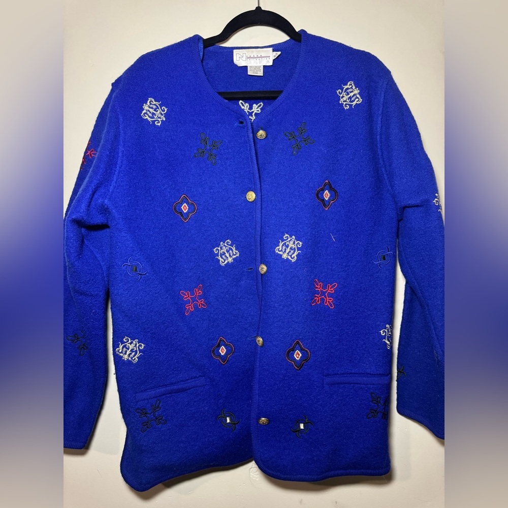 Royal Blue Embroidered Button-Up Cardigan